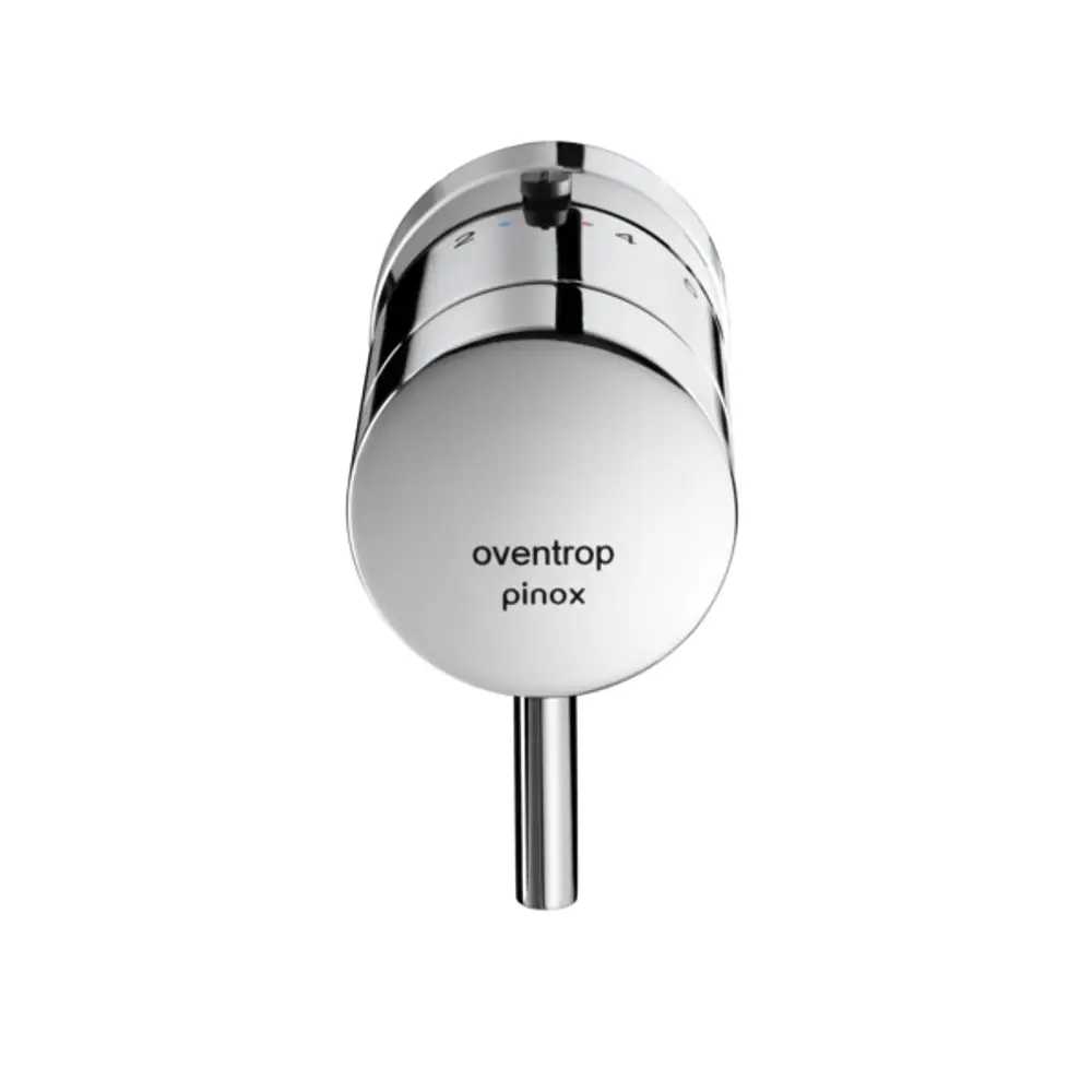 Thermostat von Oventrop mit verchromter Oberfläche und skalierten Einstellungsmöglichkeiten zur Temperaturregelung.